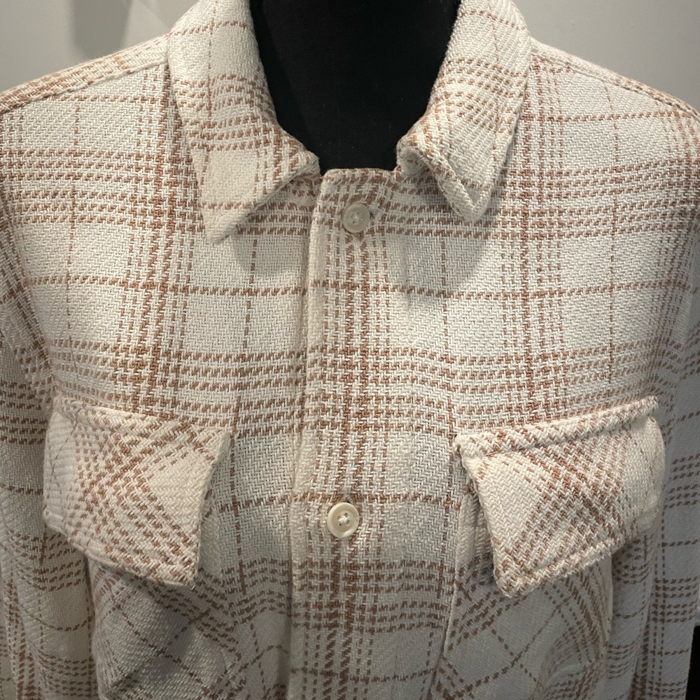 Top Man cream and brown plaid shirt.